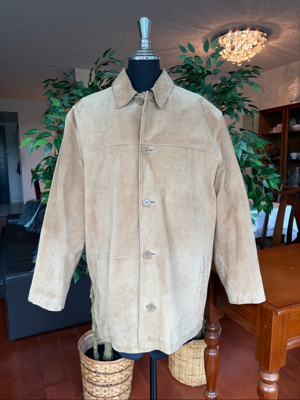 Tan Suede Leather Ranch Car Barn Coat Jacket Vintage Britches Unisex Size Large